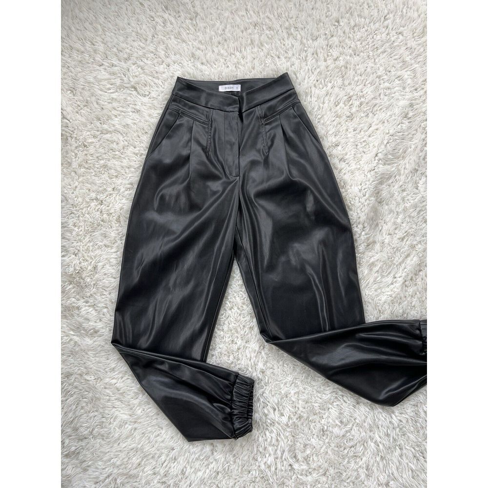Dissh Faux Leather Jogger Pants High Rise Pleated Front Zip‎ Black Size 6 EUC